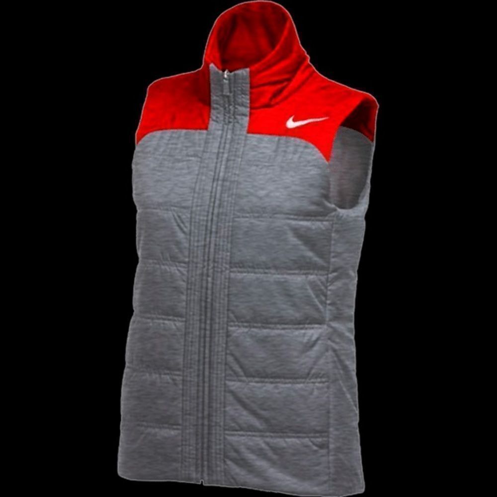 Nike womens repel full zip vest, NWT, size small, red and gray
